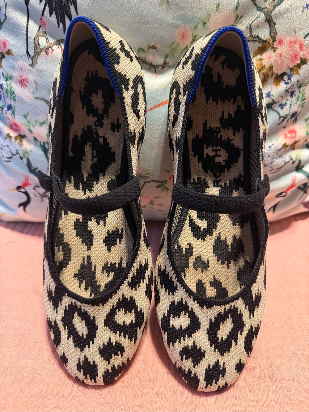Rothy's Leopard-Print Mary Jane Flats in Beige and Black